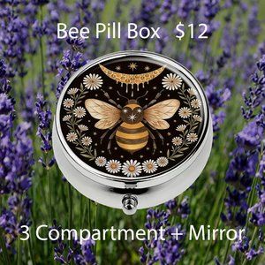 Small Bee Theme Stainless Steel Pill Box - Button Box - Findings Box